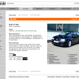 Anfang Juli 2003 per Mail mit diesem (mittlerweile ungültigen) Link darin erhalten: http://www.mobile.de/cgi-bin/da.pl?bereich=pkw&id=1111111112247408